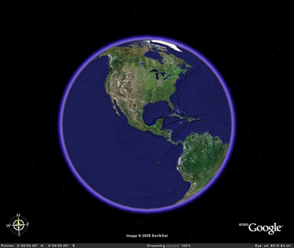 Il continente americano in un'immagine di Google