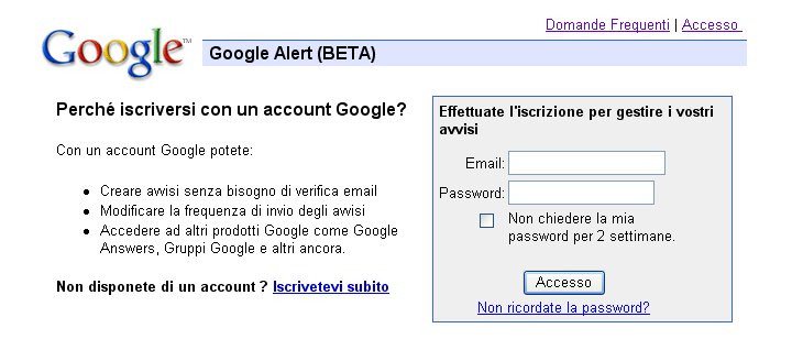 Il servizio Google Alert in versione italiana