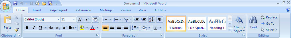 Ribbon di Microsoft Word 2007, versione beta 2