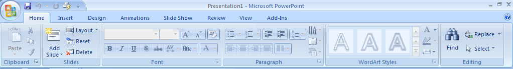 Ribbon di Microsoft PowerPoint 2007, versione beta 2